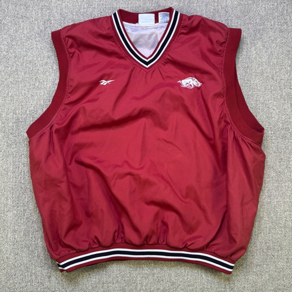 Reebok Arkansas Razorbacks V-Neck Windbreaker Vest Mens XXL Red NCAA‎ Vintage